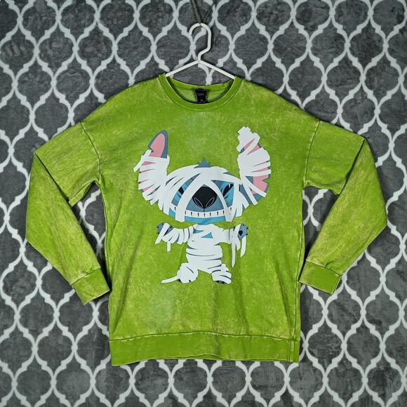 Disney Our Universe Stitch Sweatshirt Womens Small Green Mummy Halloween - Picture 3 of 11